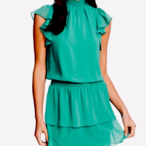 1. State smocked neck flutter sleeve dress - Picture 2 of 7